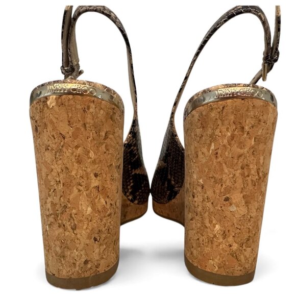 Jimmy Choo Slingback Snakeskin Platform Wedges Size 38 - Picture 3 of 6